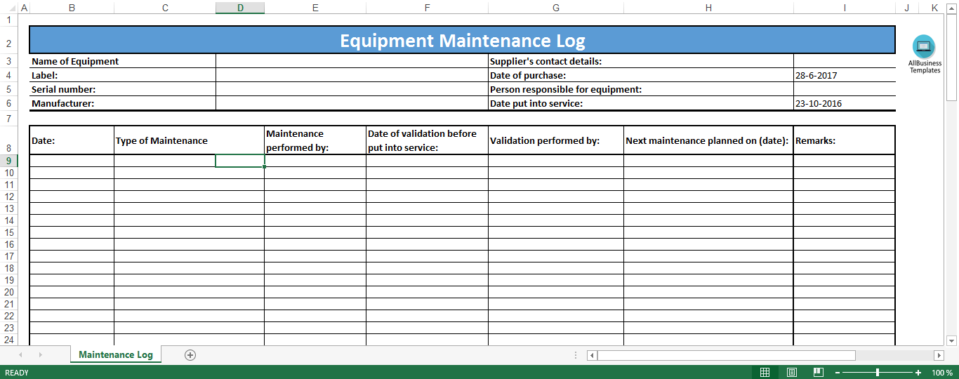 Download microsoft excel template car maintenance free online